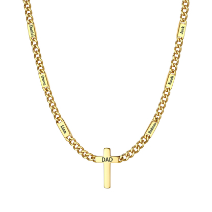 Custom 6 Names Cuban Chain Cross Necklace 5MM Gold