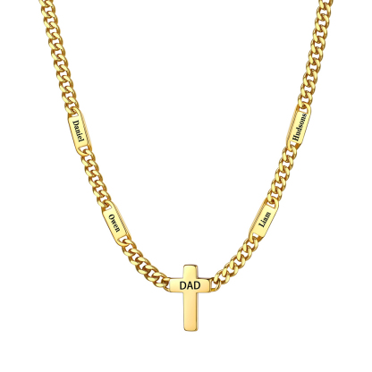 Custom Names Cuban Chain Cross Necklace 7MM  Gold