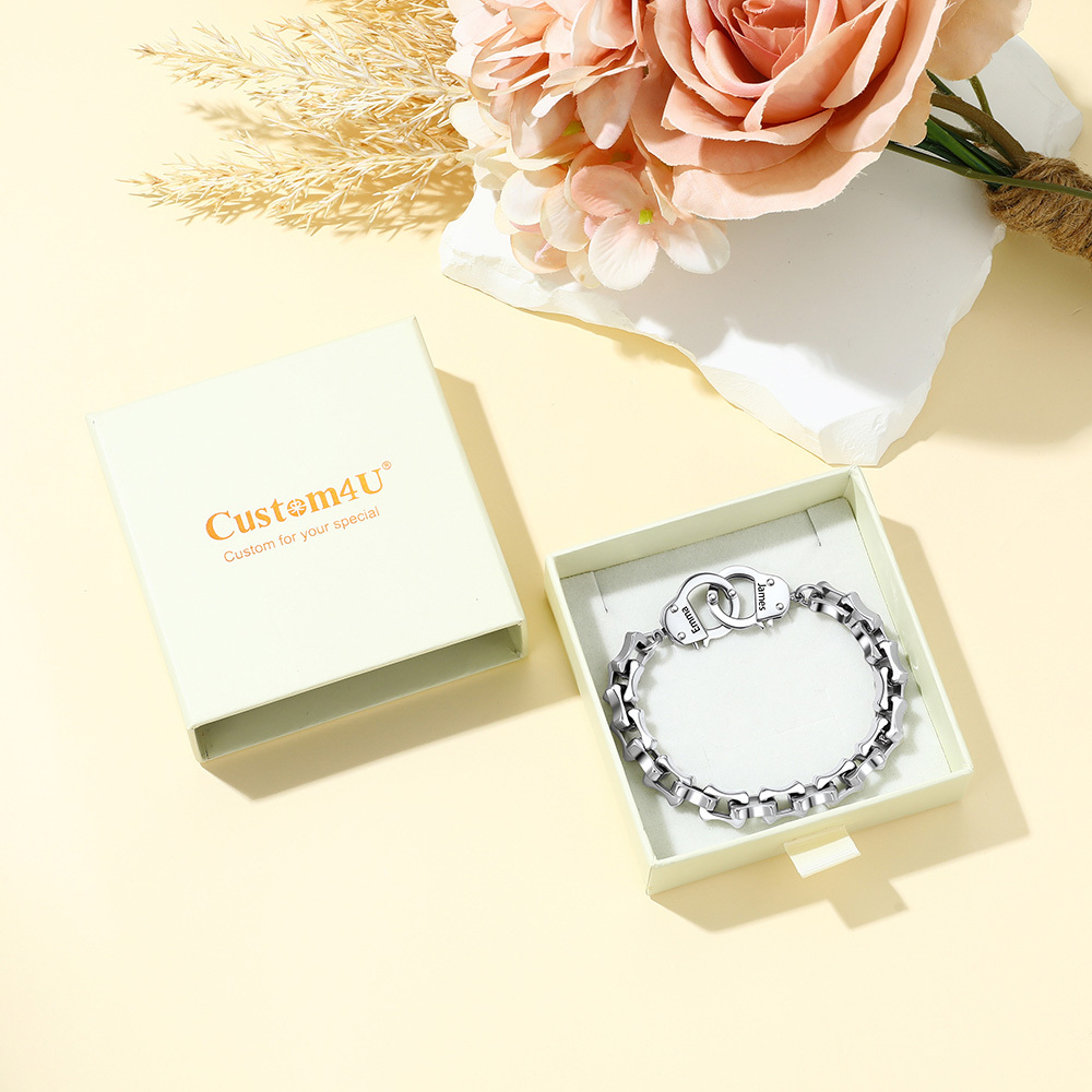 Personalized Handcuff Bamboo Link Necklace & Bracelet Set