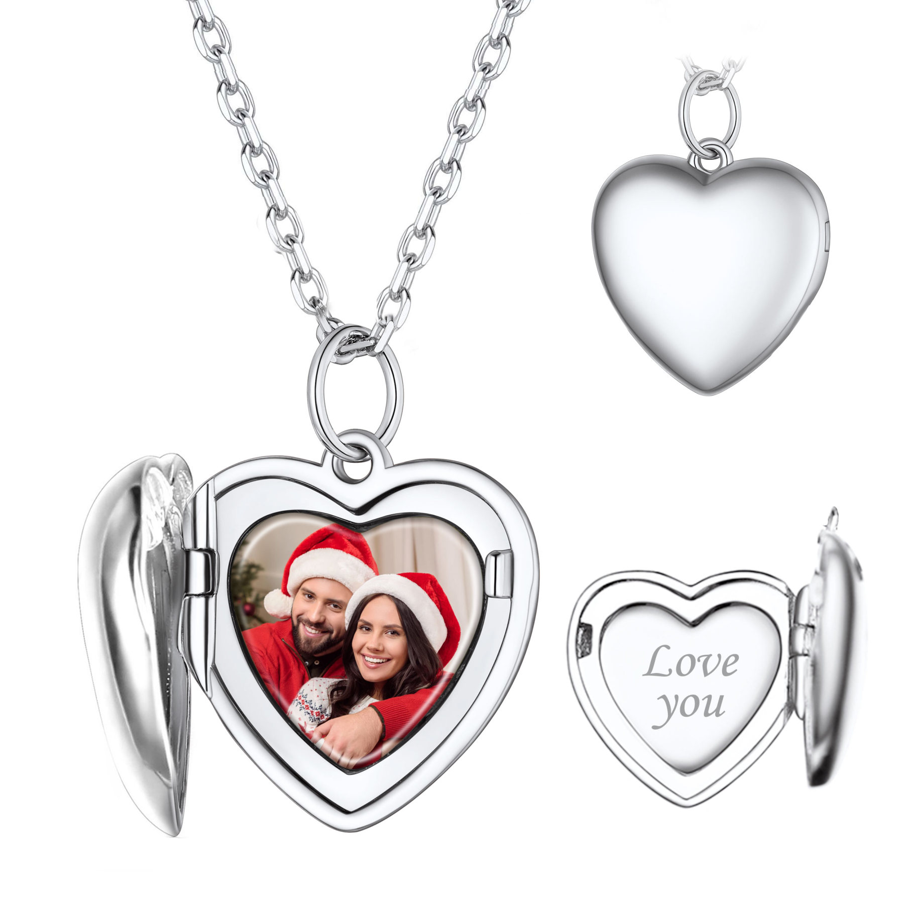 Personalized Heart Locket Necklace with Pictures For Women