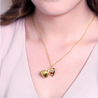 Personalized Heart Locket Necklace with Pictures For Women