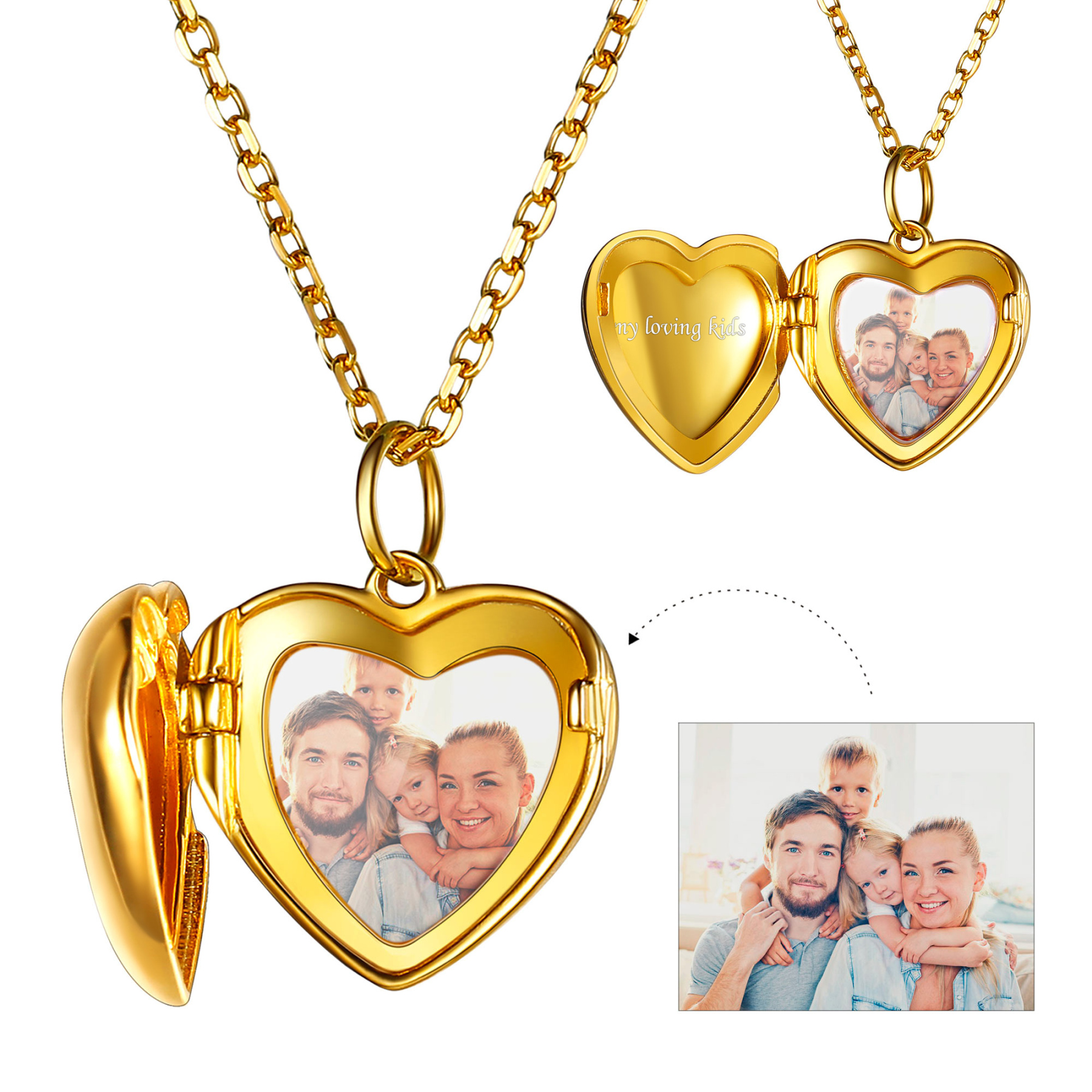 Personalized Heart Locket Necklace with Pictures For Women