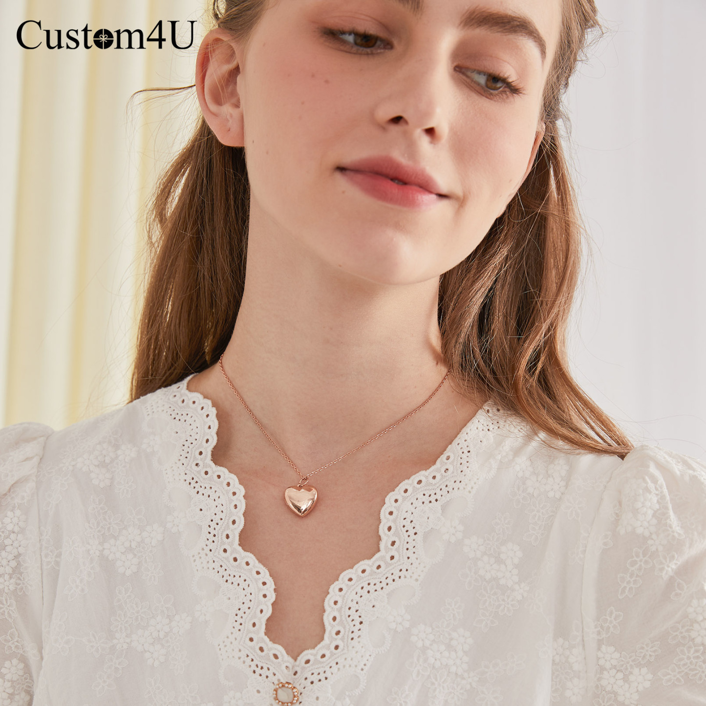 Personalized Heart Locket Necklace with Pictures For Women