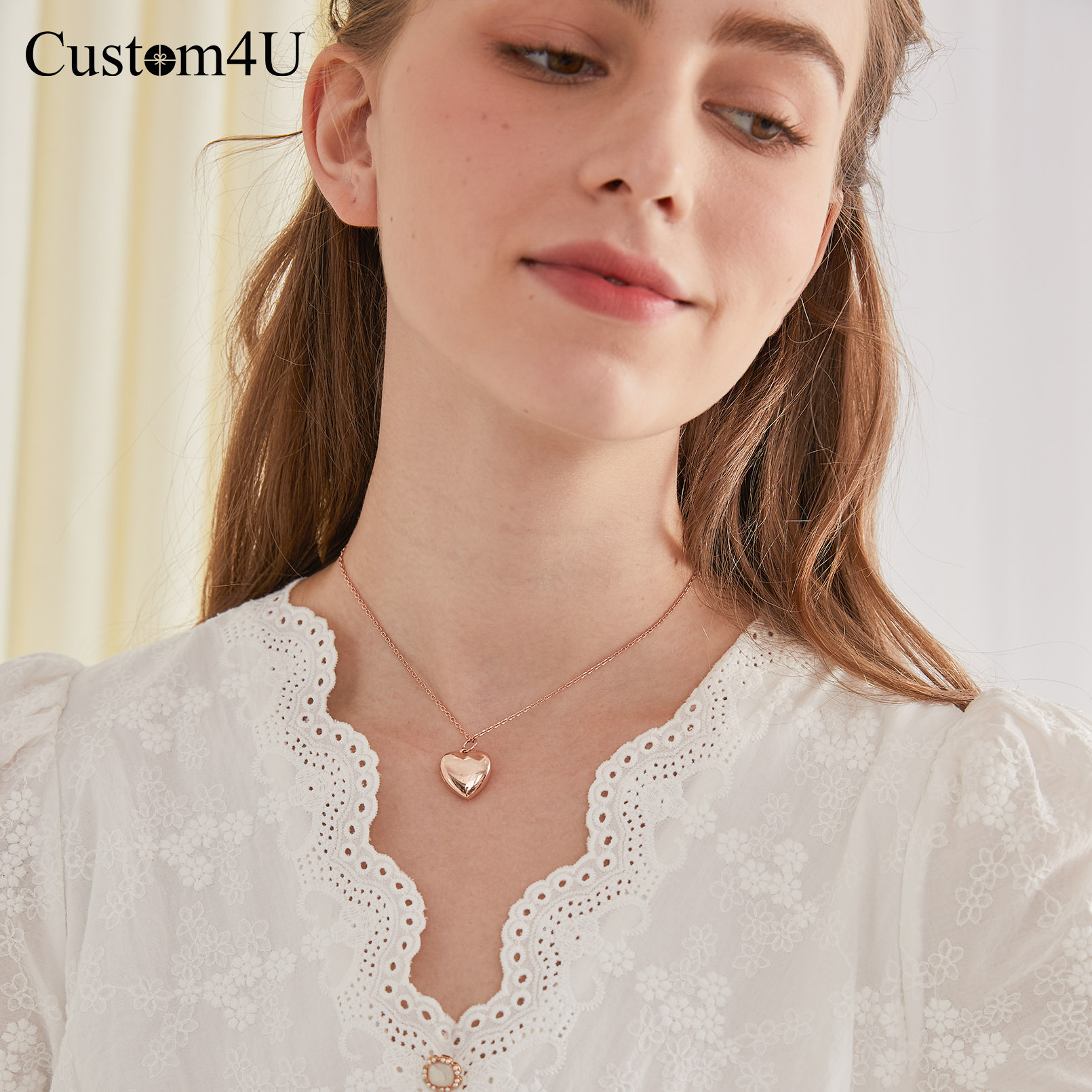 Personalized Heart Locket Necklace with Pictures For Women