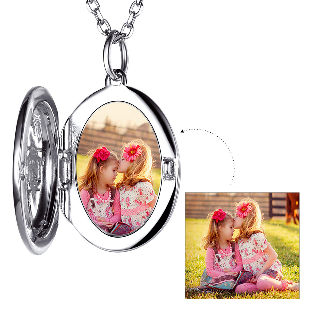  Custom Photo Oval Locket Pendant Necklace Memory Jewelry silver