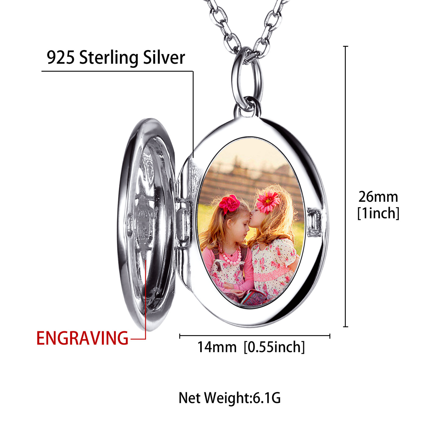  Custom Photo Oval Locket Pendant Necklace Memory Jewelry size