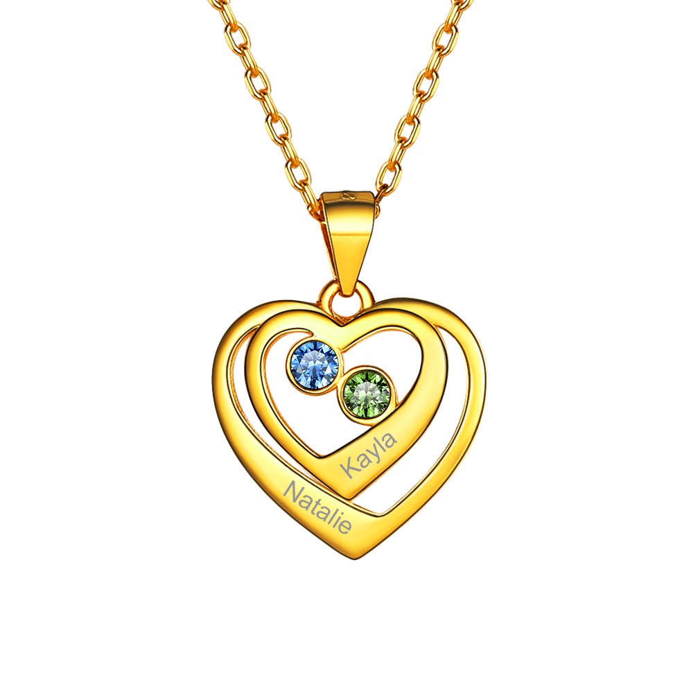 Birthstone Heart Engraved Necklace Gift for Mom gold