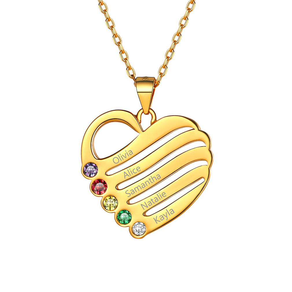 Personalized Heart Necklace with Names and Birthstones