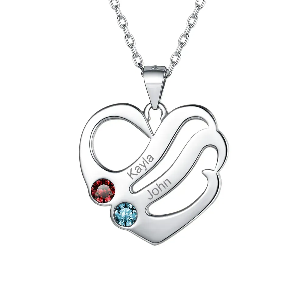 Personalized Heart Necklace with Names and Birthstones