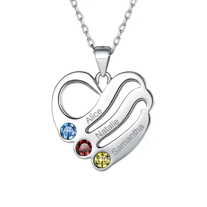 Personalized Heart Necklace with Names and Birthstones