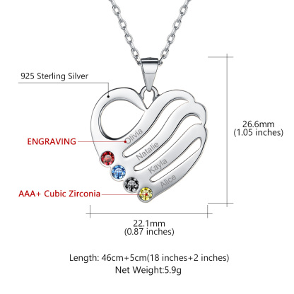 Personalized Heart Necklace with Names and Birthstones