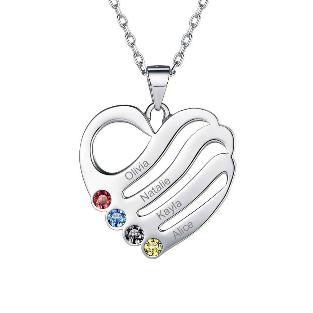 Personalized Heart Necklace with Names and Birthstones