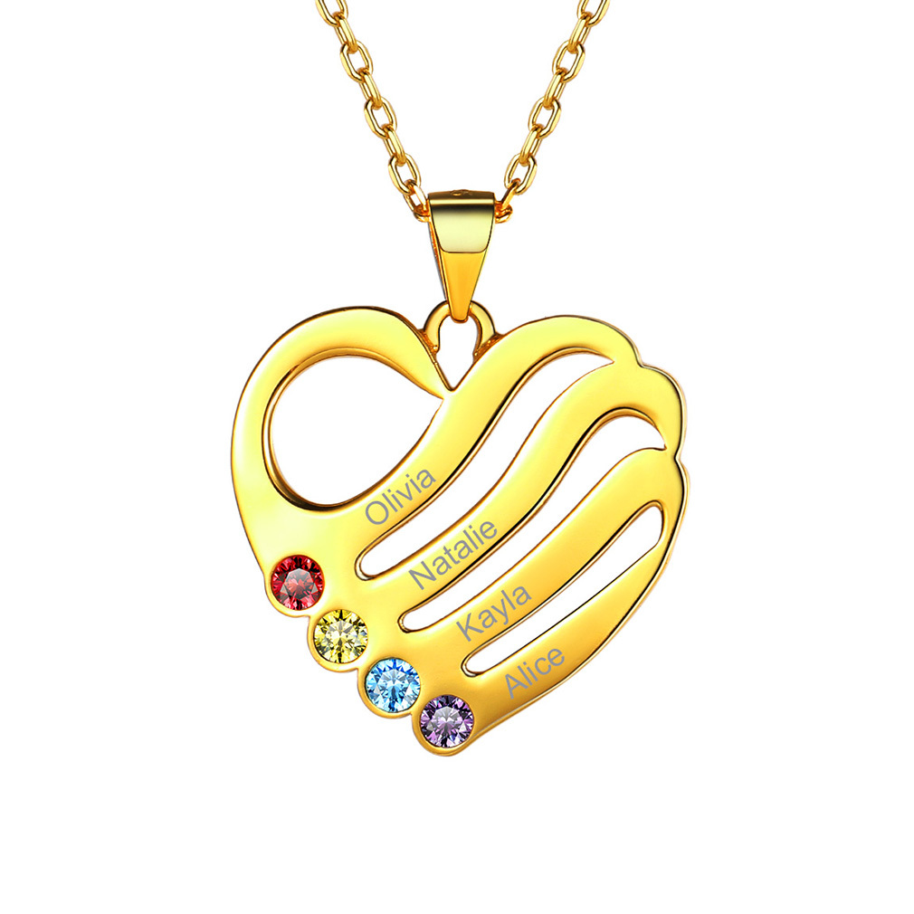 Personalized Heart Necklace with Names and Birthstones