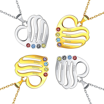 Personalized Heart Necklace with Names and Birthstones