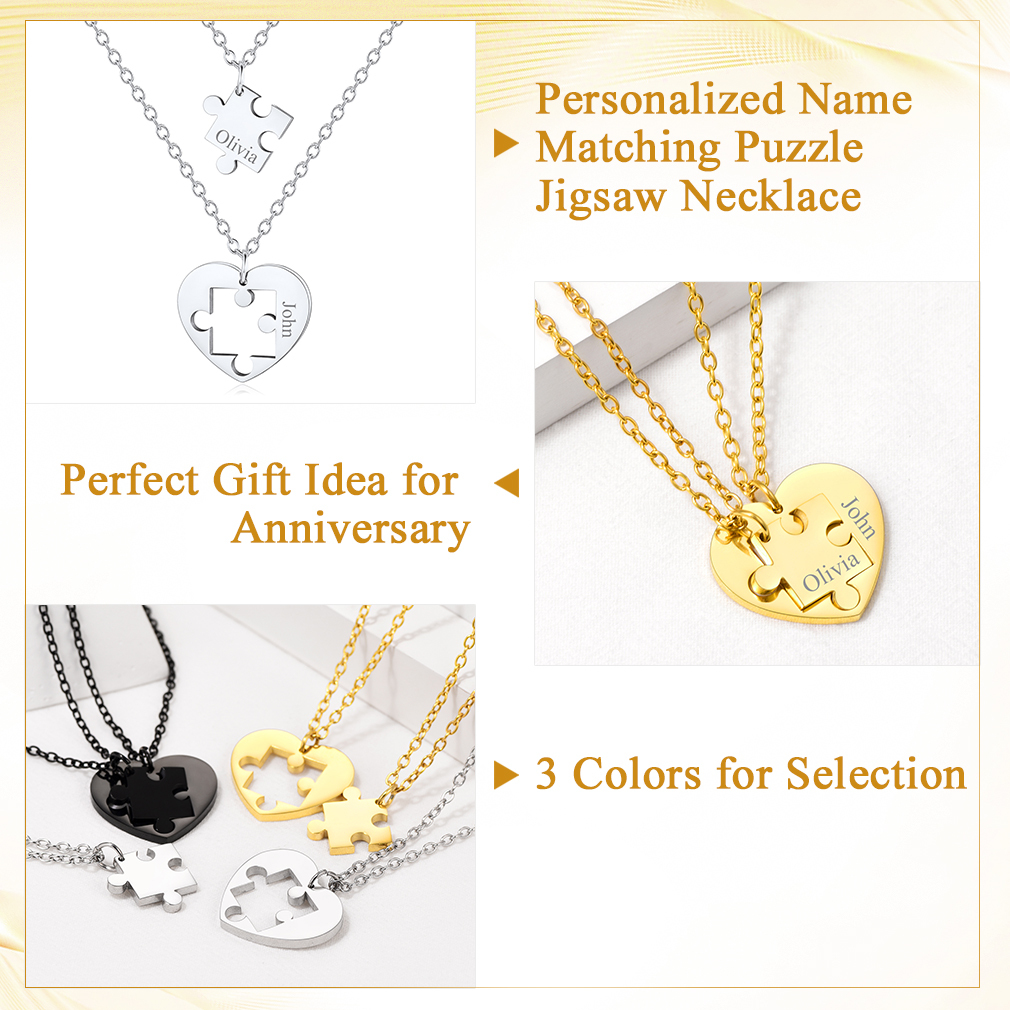 Custom Puzzle Piece Matching Necklaces for Couple BFF