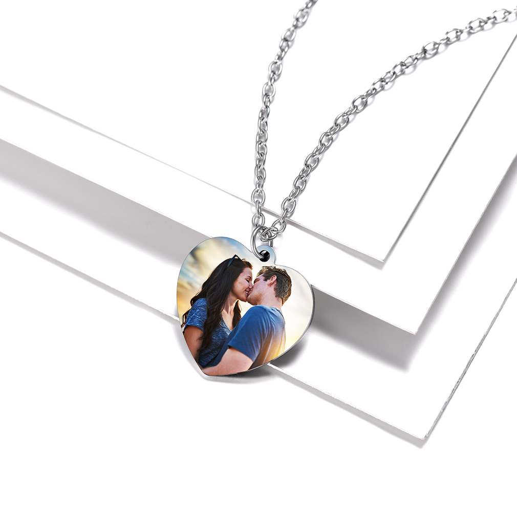 Engraved Picture Heart Necklace for Women 