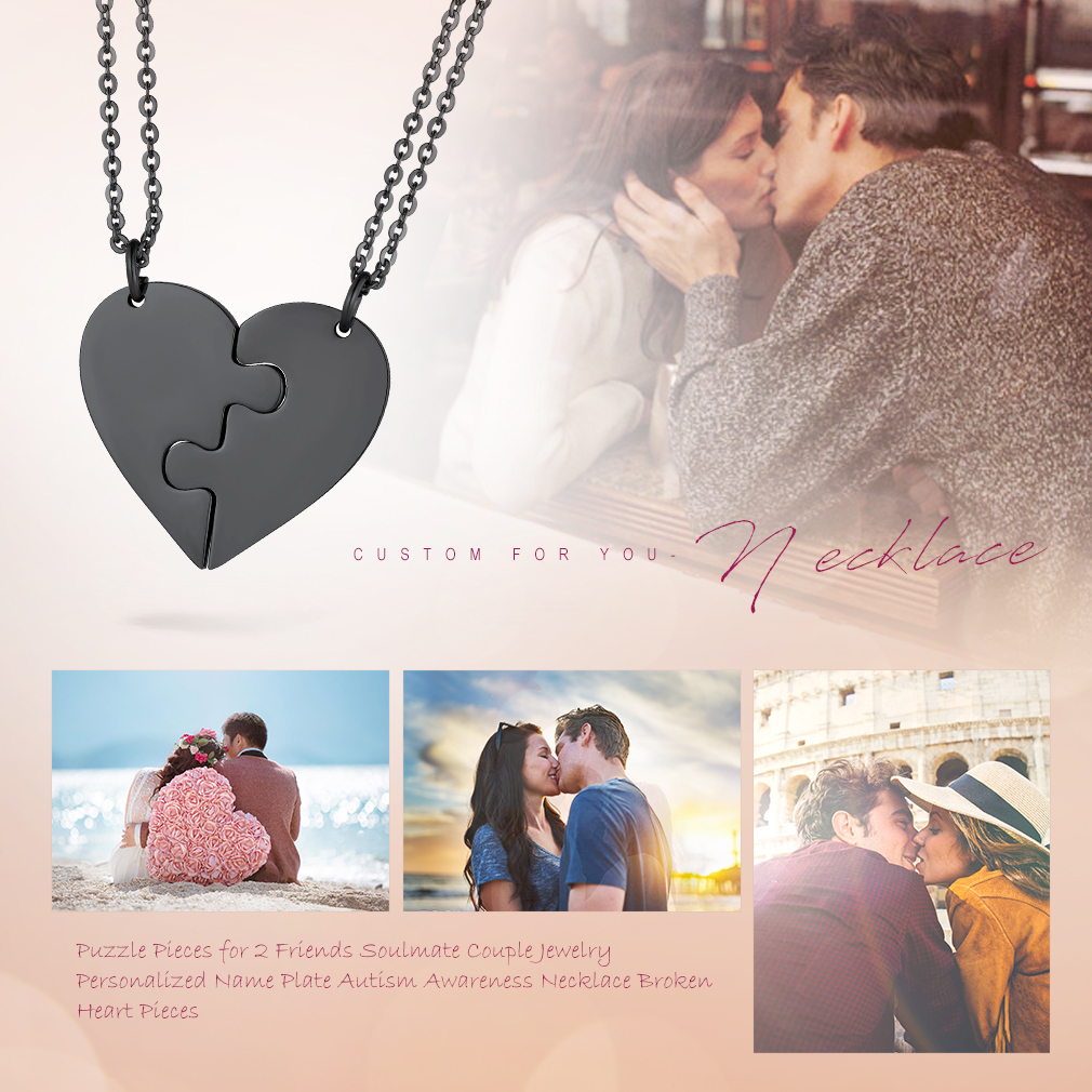 Customized Name Heart Puzzle Matching Necklaces