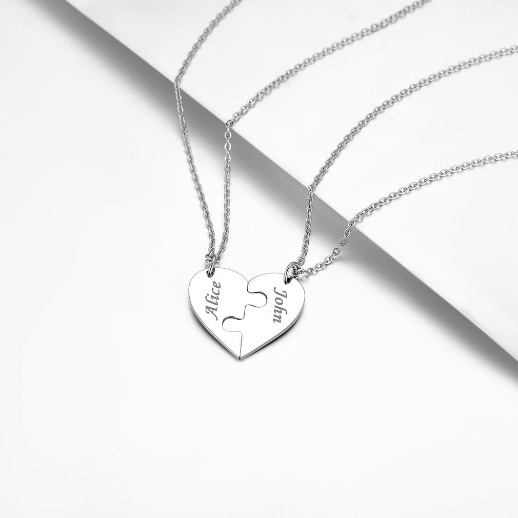 Customized Name Heart Puzzle Piece BFF Necklace for couple