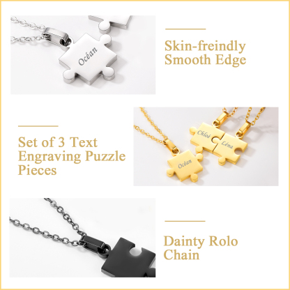 Personalized Engraved Matching Puzzle Friendship BFF Necklace 3pcs detail