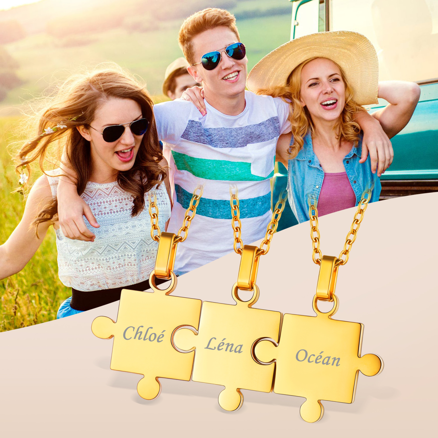 Personalized Engraved Matching Puzzle Friendship BFF Necklace family