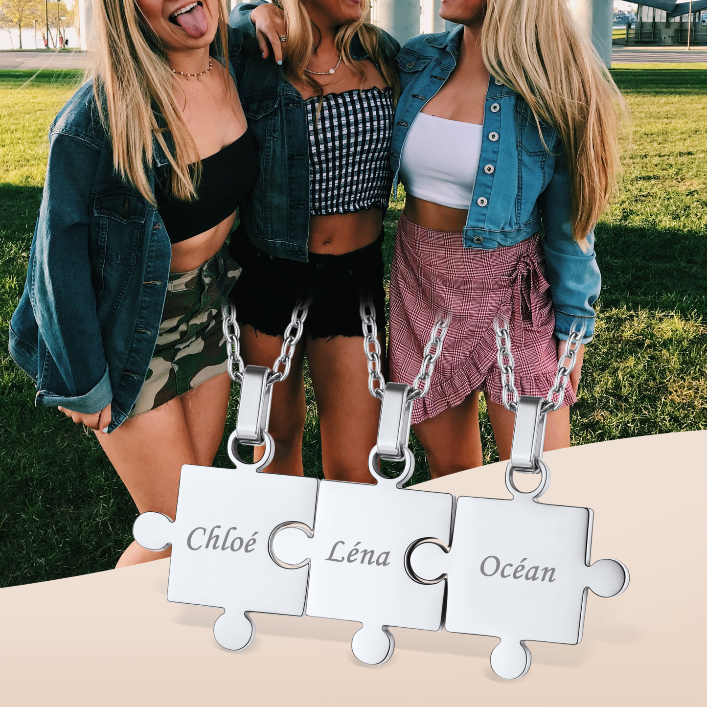Personalized Engraved Matching Puzzle Friendship BFF Necklace  for friends