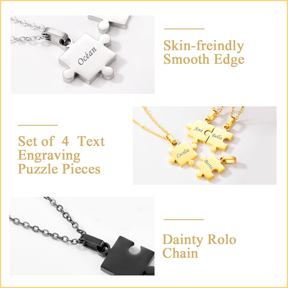Custom Engraved Matching Puzzle BFF Necklace for Friends 4pcs detail