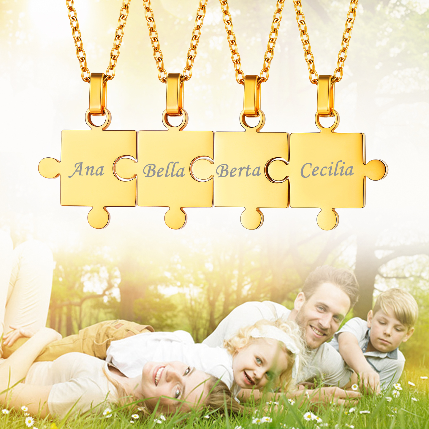 Custom Engraved Matching Puzzle BFF Necklace scene