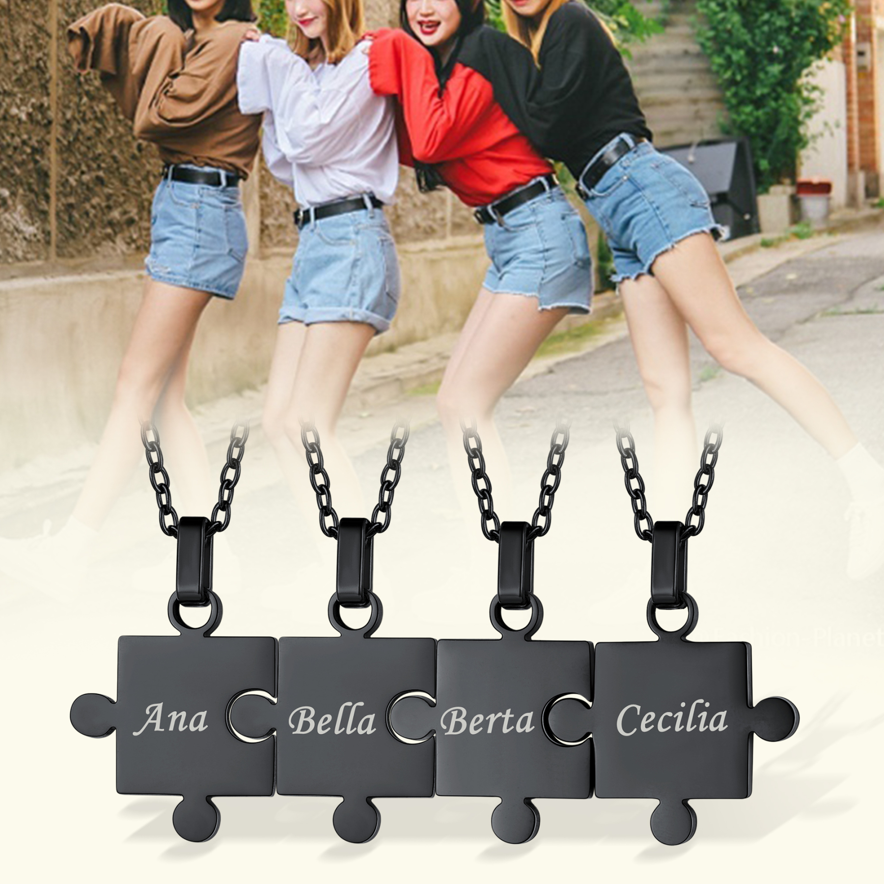 Custom Engraved Puzzle BFF Necklace for Friends 4pcs scene