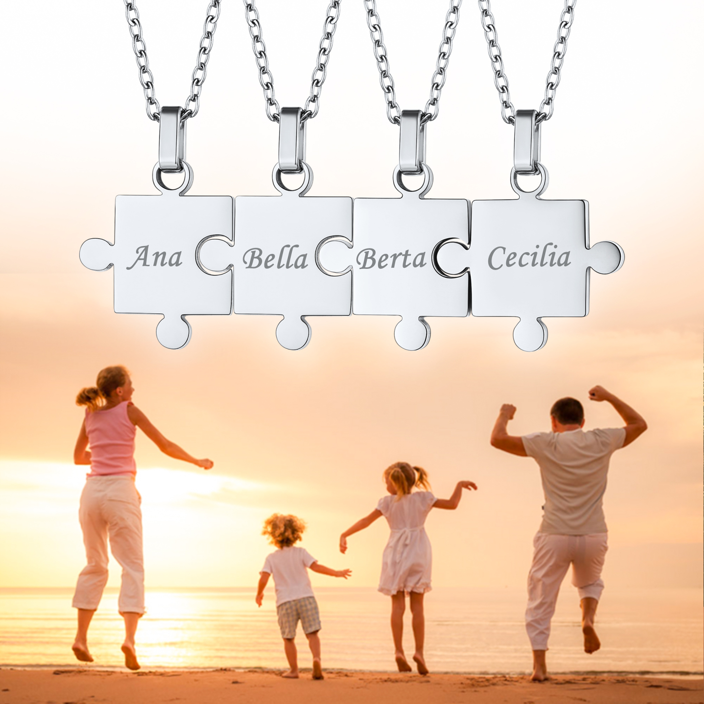 Custom Engraved Matching Puzzle Necklace for Friends 4pcs scene