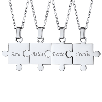 Custom Engraved Matching Puzzle BFF Necklace for Friends 4pcs silver