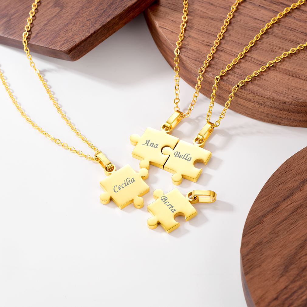 Custom Engraved Matching Puzzle BFF Necklace for Friends 4pcs occasion