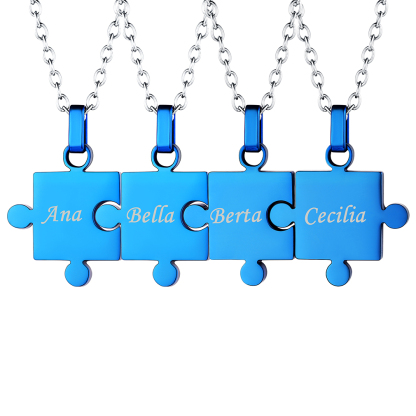 Custom Engraved Matching Puzzle BFF Necklace for Friends 4pcs blue