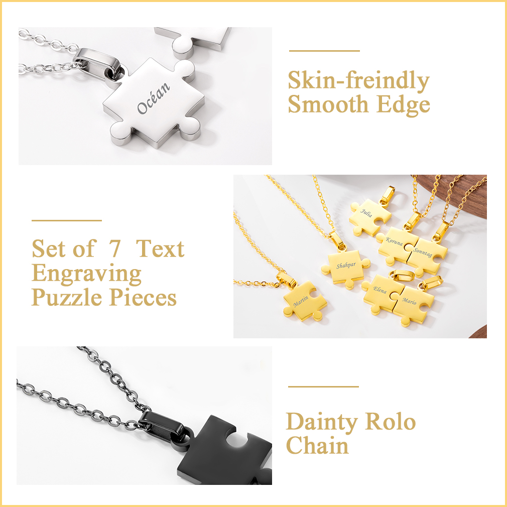 Personalized Engraved Puzzle BFF Necklace for Women Men