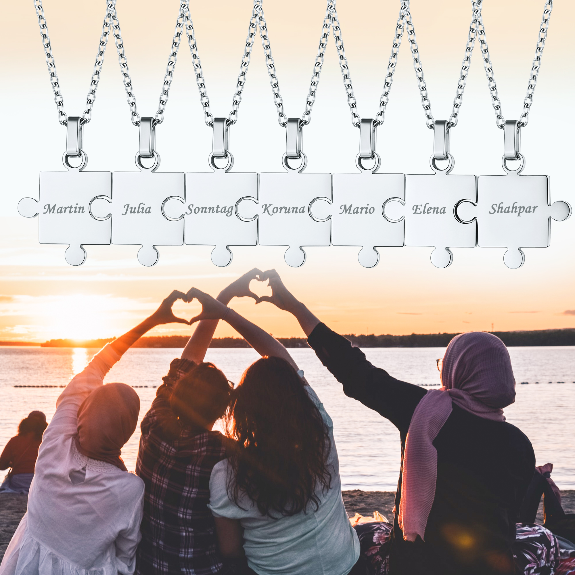 Personalized Engraved Puzzle Friendship BFF Necklace for Women Men 