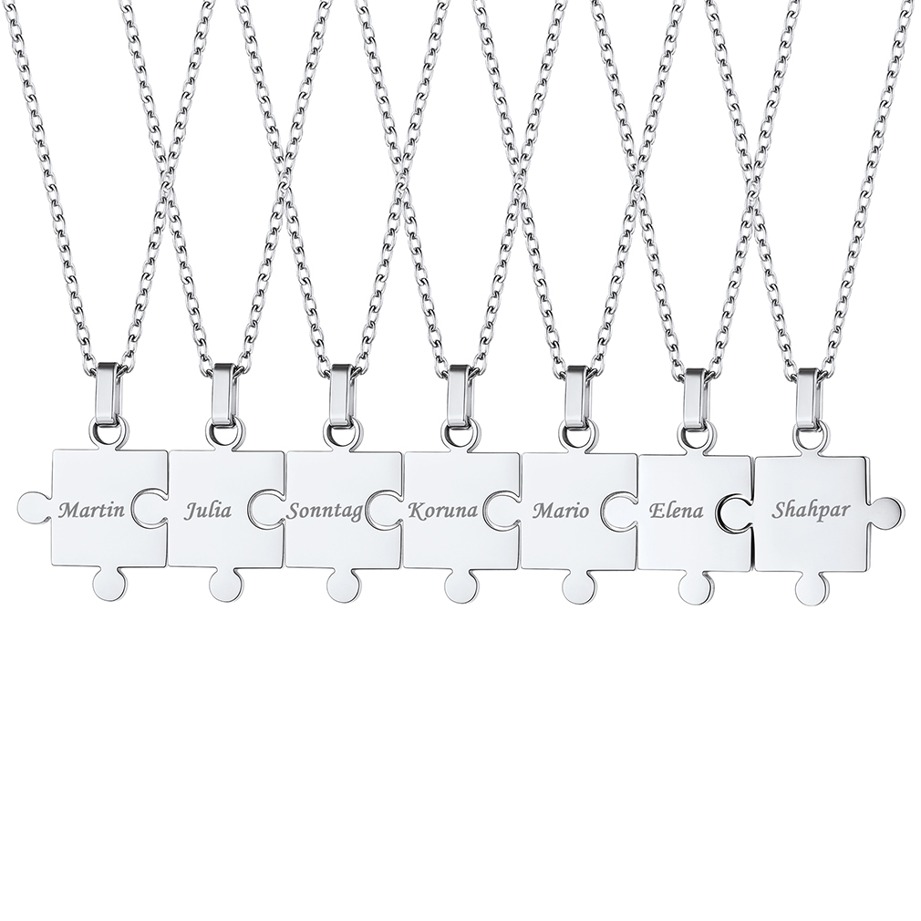 Personalized Engraved Puzzle Friendship BFF Necklace for Women Men silver
