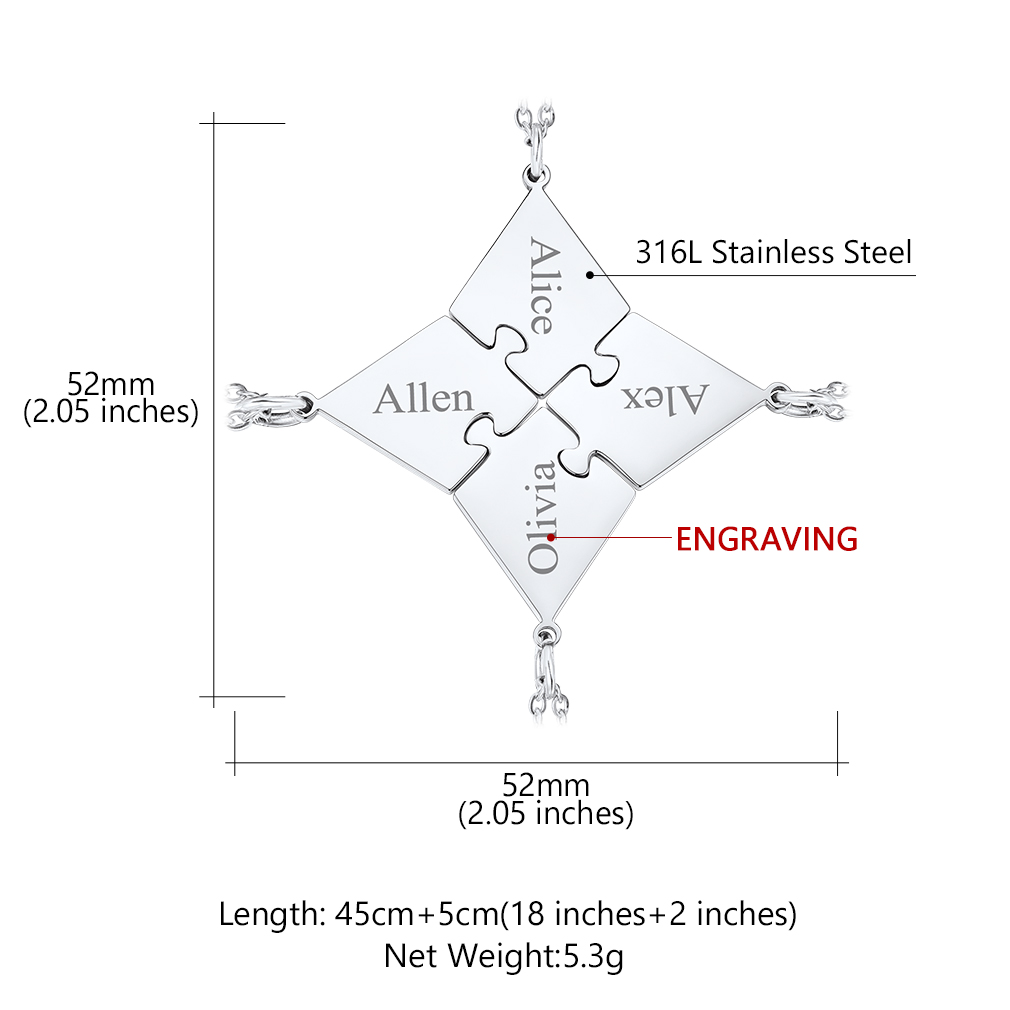 Custom Name Engraved Puzzle Necklaces for Friend/ Family size