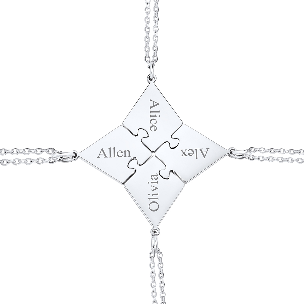 Custom Name Engraved Puzzle Necklaces for Friend/ Family silver