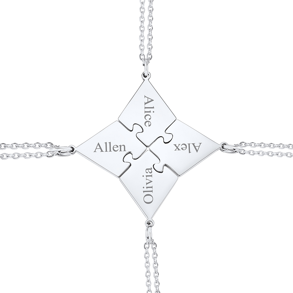 Custom Name Engraved Puzzle Necklaces for Friend/ Family silver