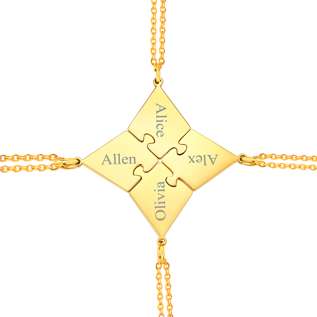 Custom Name Engraved Puzzle Necklaces for Friend/ Family gold