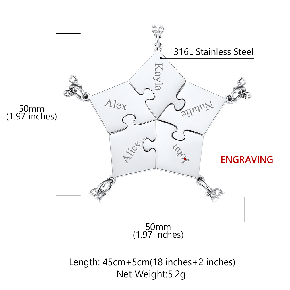 Personalized Name Puzzle Stitching Necklace for Family/Friends size