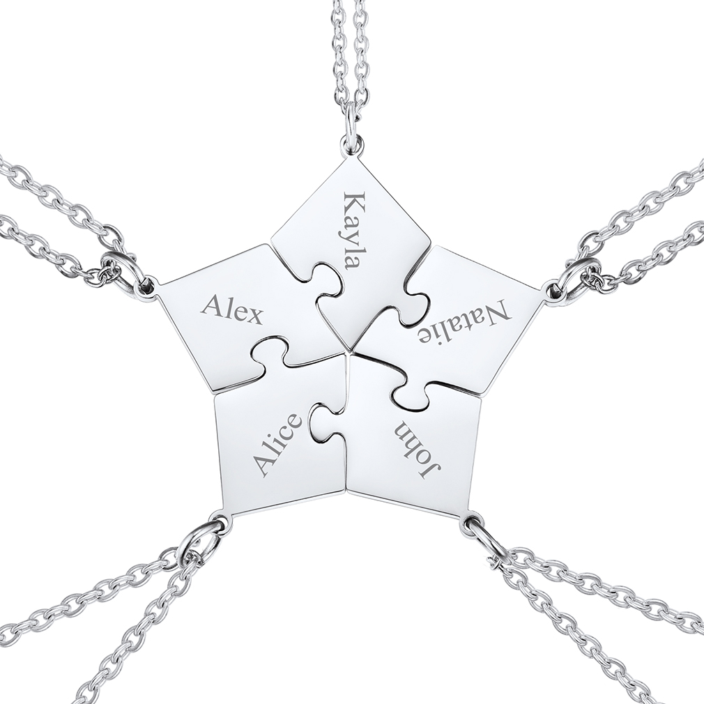 Personalized Name Puzzle Stitching Necklace for Family/Friends silver