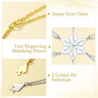Personalized Name Puzzle Stitching Necklace for Family/Friends 6 Pcs detail