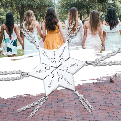 Personalized Name Puzzle Necklace for Family/Friends 6 Pcs scene