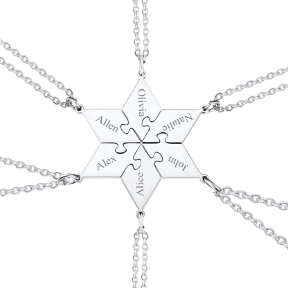 Personalized Name Puzzle Stitching Necklace for Family/Friends 6 Pcs silver