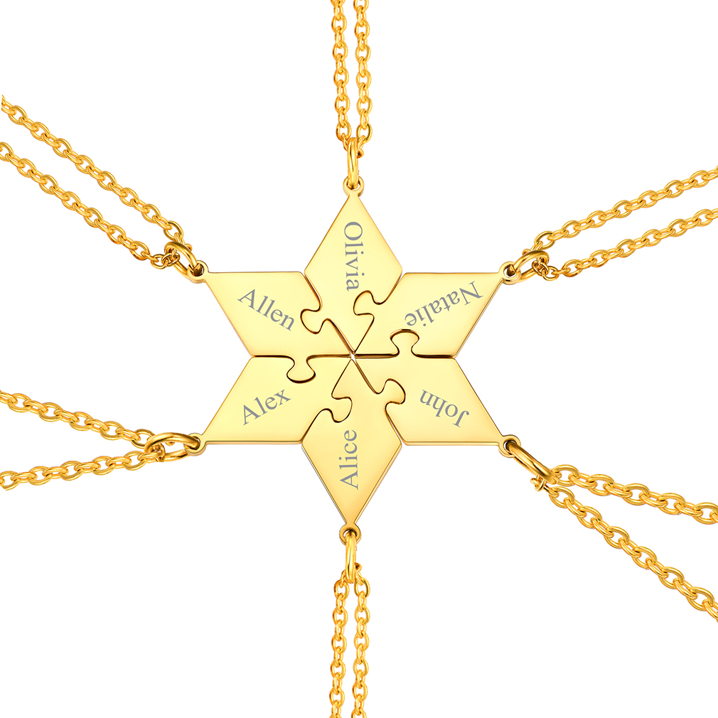 Personalized Name Puzzle Stitching Necklace for Family/Friends 6 Pcs gold