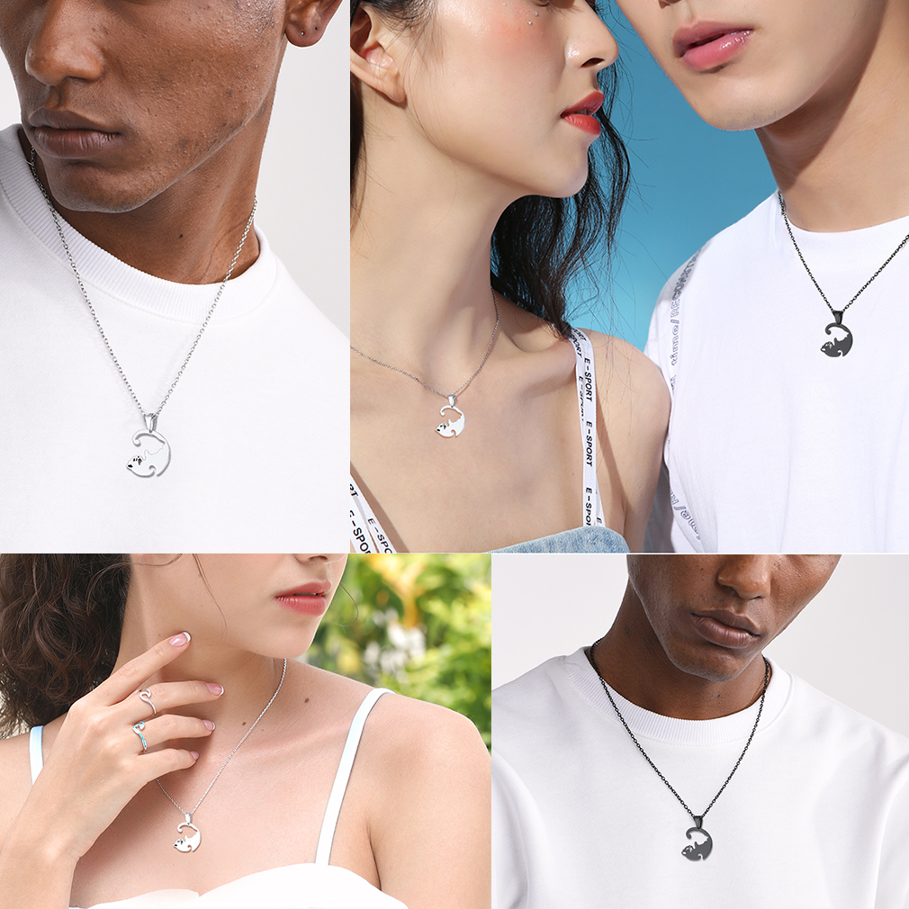 Personalized Couple's Name Engraved Cat Necklace model collection