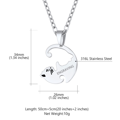 Personalized Name Stainless Steel Cat Pendant Necklace detail silver