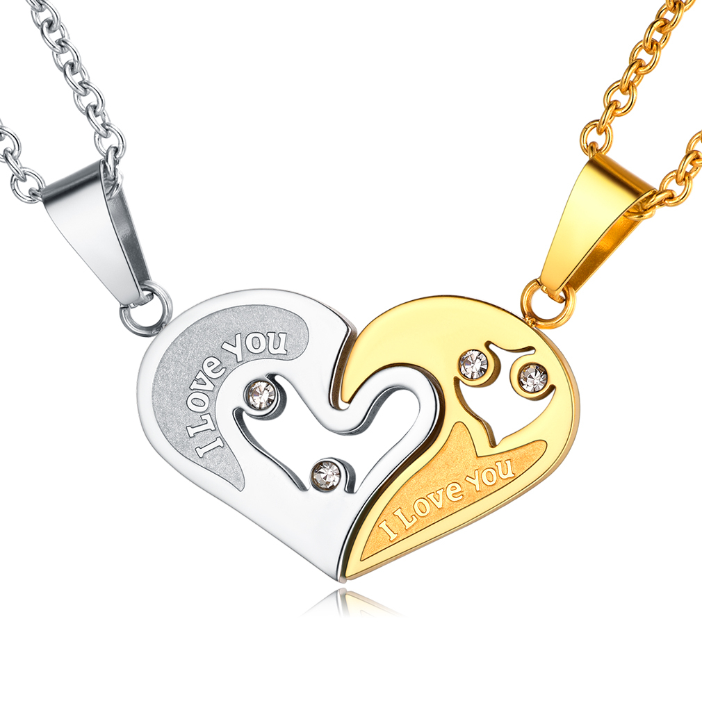 Custom Heart Puzzle Piece Matching Couple Necklace Valentine's Day Gif
