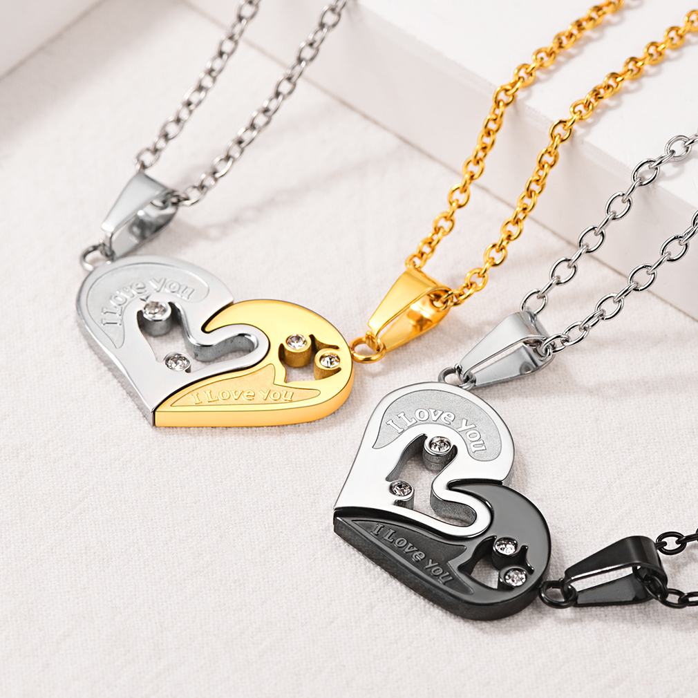 Custom Heart Puzzle Piece Couple Necklace Valentine's Day Gift