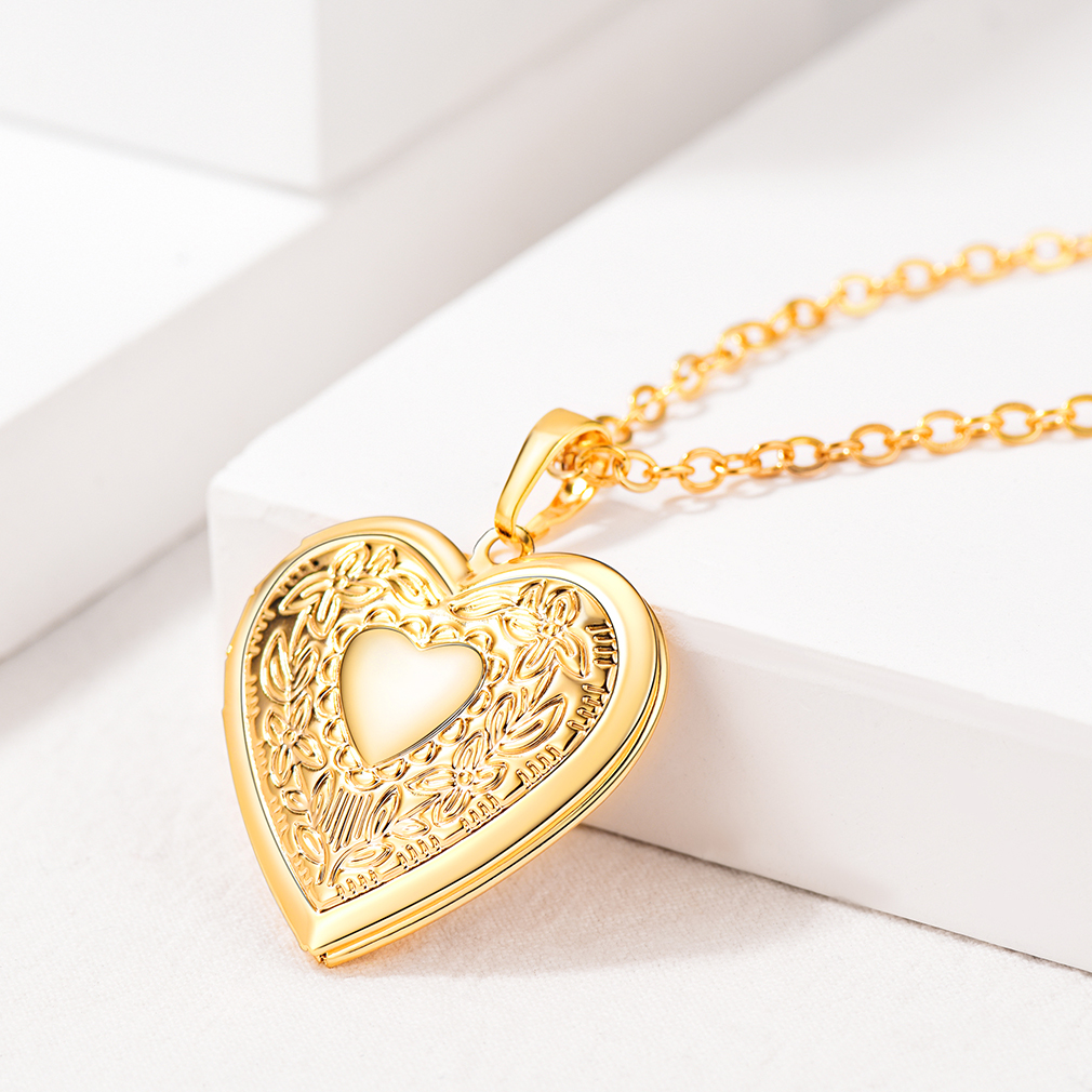 Personalized Picture Necklace Heart Locket Gold